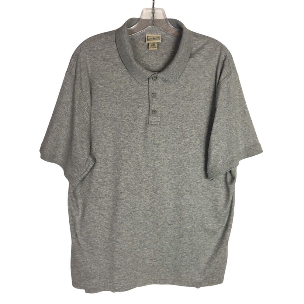 LL Bean Polo Shirt Mens Size L Reg Short Sleeve Gray Pima Cotton‎